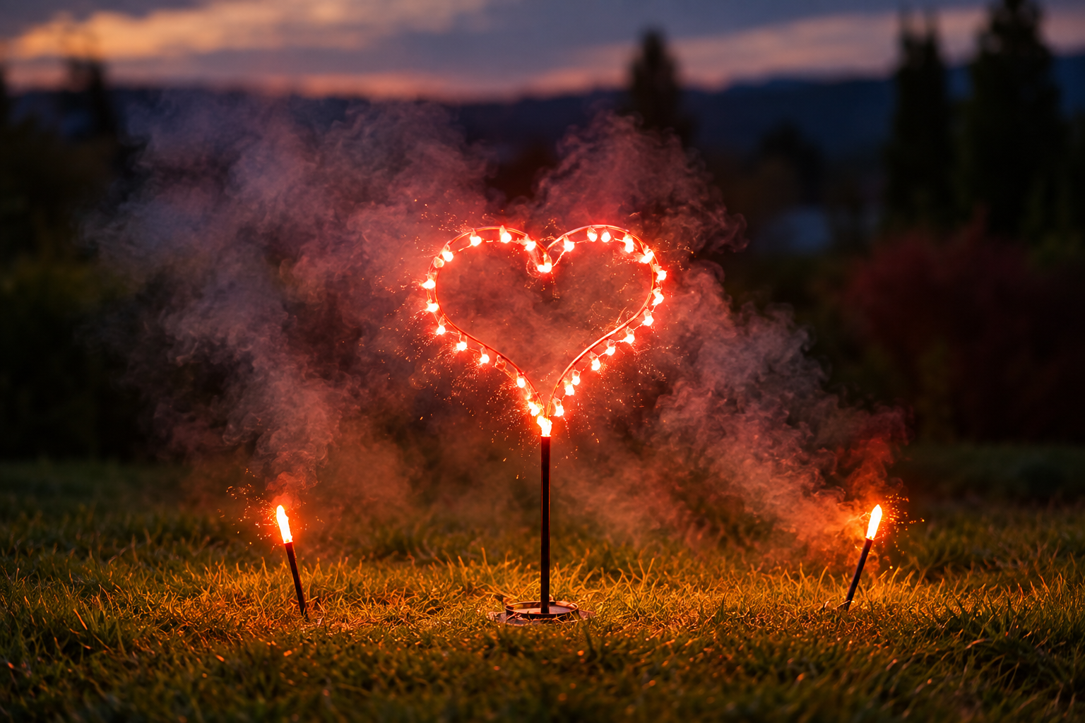 Brennendes Herz als pyrotechnischer Effekt für besondere Anlässe
